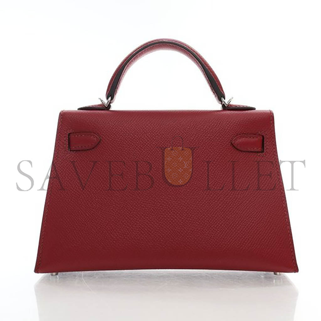 HERMÈS MINI KELLY II EPSOM BURGUNDY SILVER BUCKLE (19*12*5.5cm) 